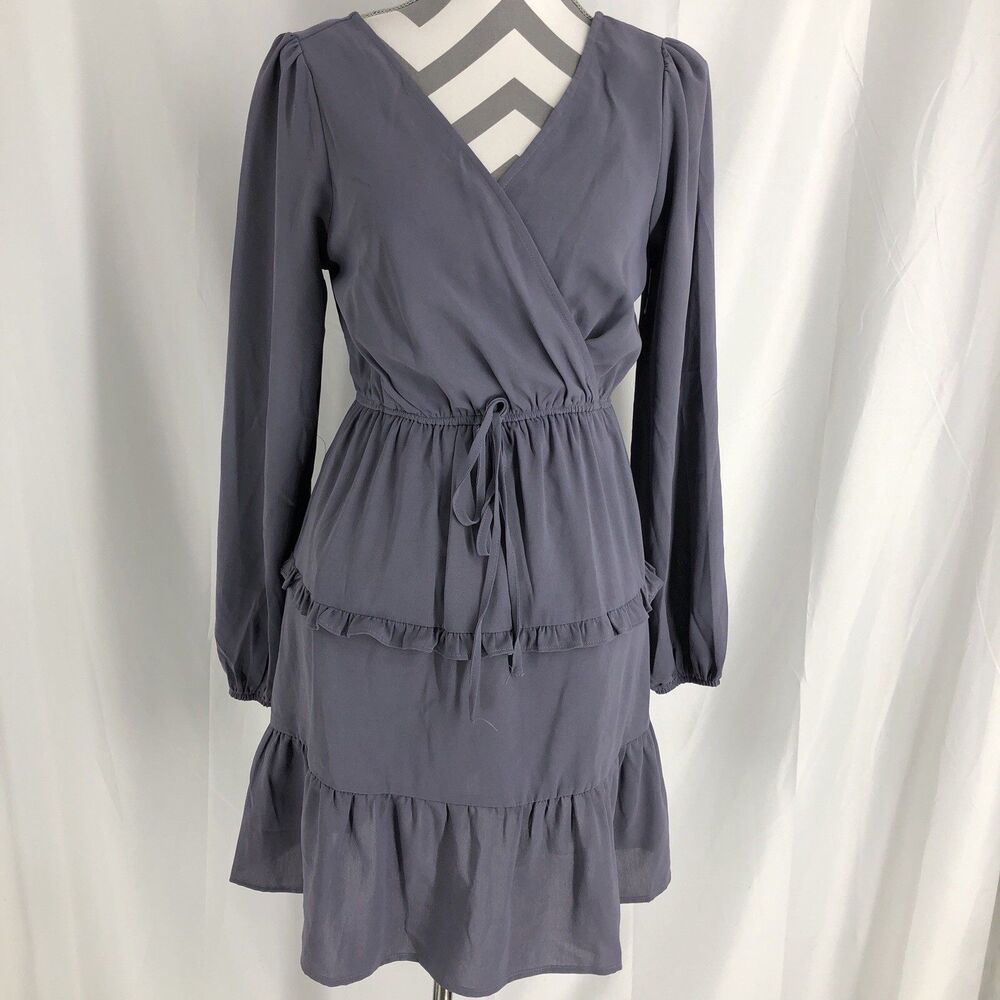 Andree by Unit Women's Dusty Blue Surplice Long Sleeve Dress Medium